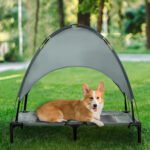 Elevated Dog Bed with Removable Canopy, Outdoor Dog Cot with UV Protection Canopy Shade, 36 inch Large Pet Bed for Camping, Gray